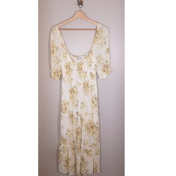 Abercrombie Fitch Milkmaid Cottagecore Floral Women's Maxi Dress Size MT - Picture 1 of 6